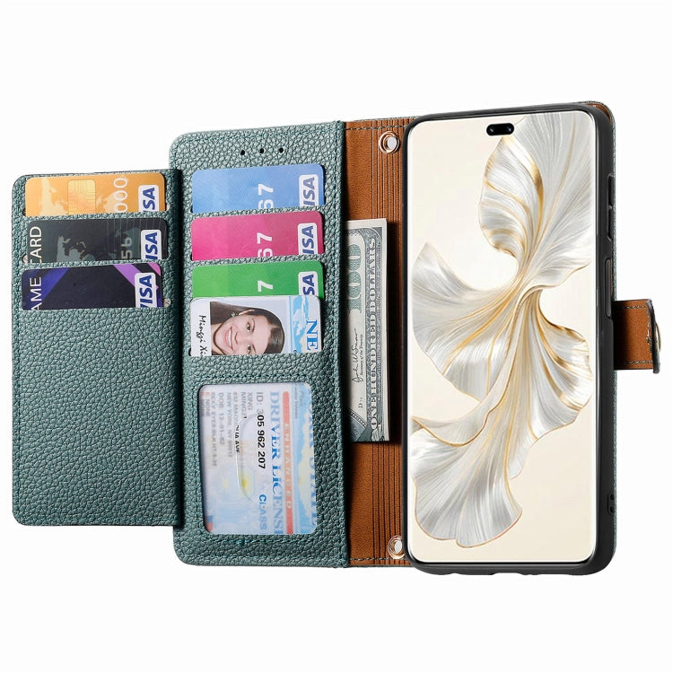 For Honor 100 Pro 5G Love Zipper Lanyard Leather Phone Case(Green)