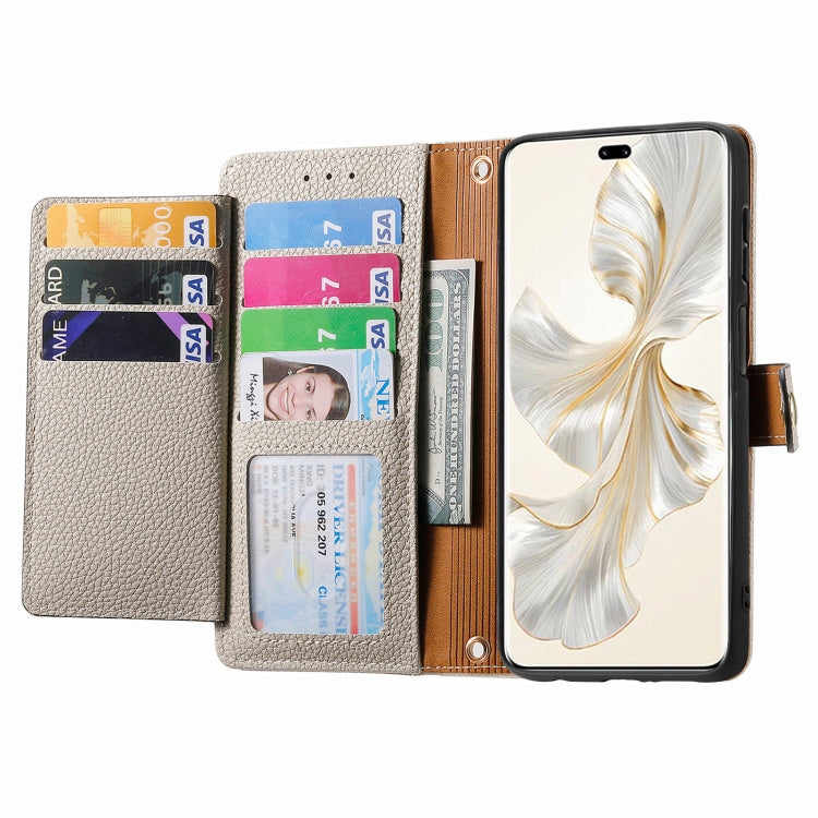 For Honor 100 Pro 5G Love Zipper Lanyard Leather Phone Case(Gray)