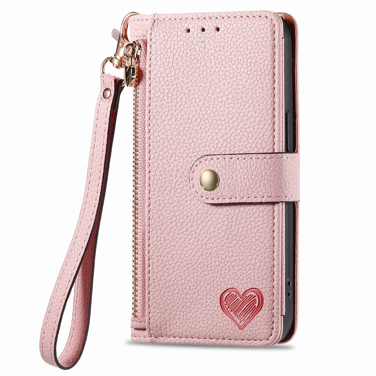 For Honor 100 Pro 5G Love Zipper Lanyard Leather Phone Case(Pink)