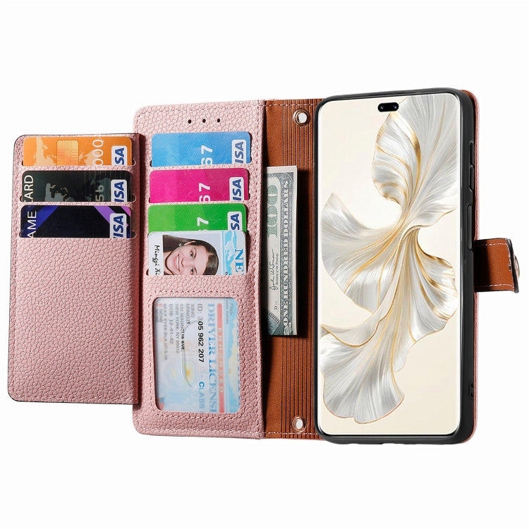 For Honor 100 Pro 5G Love Zipper Lanyard Leather Phone Case(Pink)