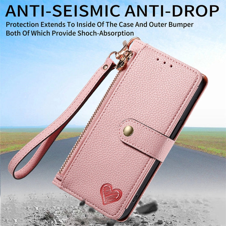 For Honor 100 Pro 5G Love Zipper Lanyard Leather Phone Case(Pink)