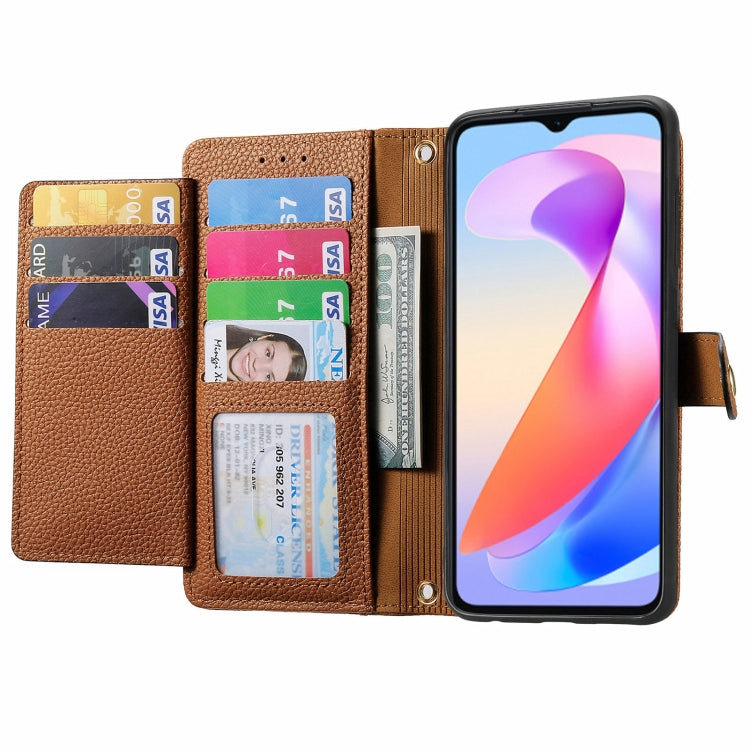 For Honor X6a Love Zipper Lanyard Leather Phone Case(Brown)