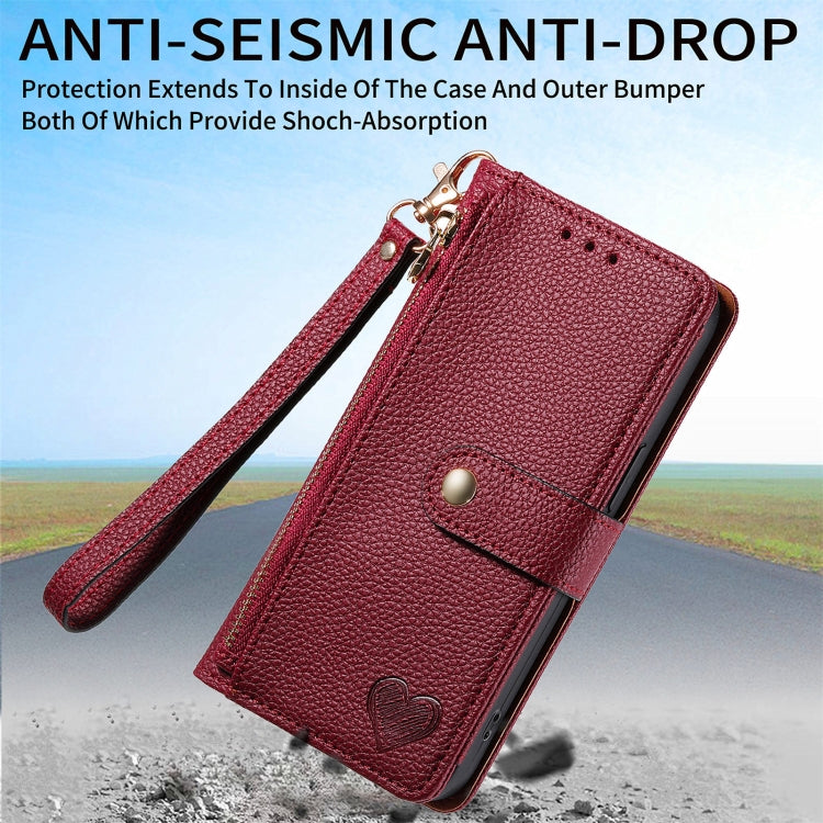 For Honor X6a Love Zipper Lanyard Leather Phone Case(Red)