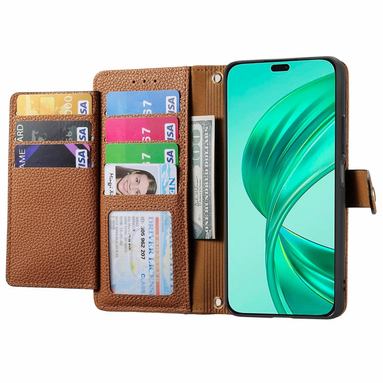 For Honor X8B Love Zipper Lanyard Leather Phone Case(Brown)