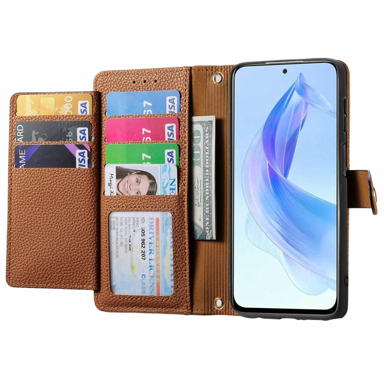 For Honor X50i Love Zipper Lanyard Leather Phone Case(Brown)