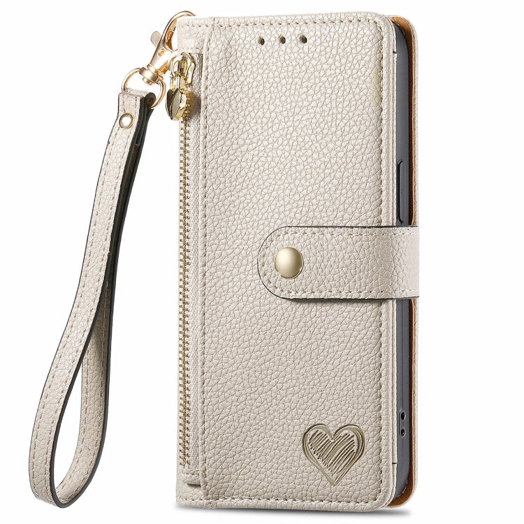 For Honor X50i Love Zipper Lanyard Leather Phone Case(Gray)