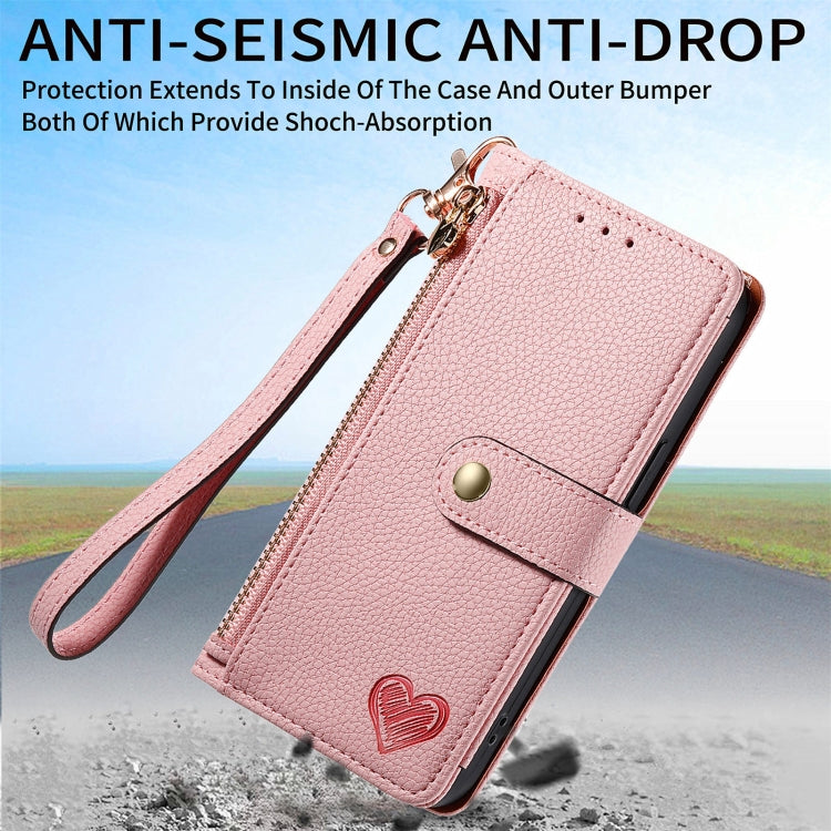 For Honor X50i Love Zipper Lanyard Leather Phone Case(Pink)