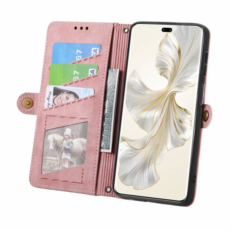 For Honor 100 Pro 5G Geometric Zipper Wallet Side Buckle Leather Phone Case(Pink)