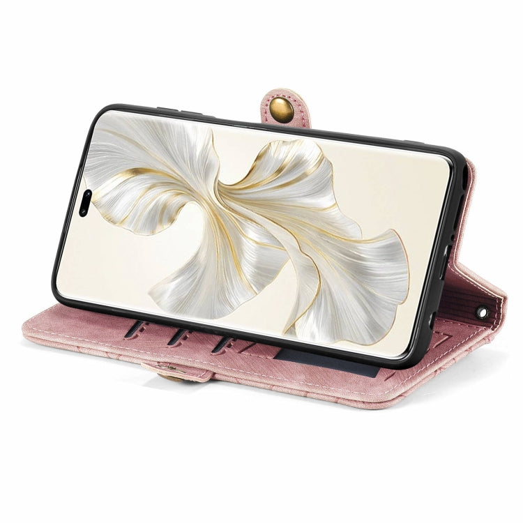 For Honor 100 Pro 5G Geometric Zipper Wallet Side Buckle Leather Phone Case(Pink)