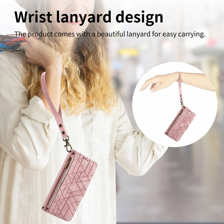 For Honor 100 Pro 5G Geometric Zipper Wallet Side Buckle Leather Phone Case(Pink)