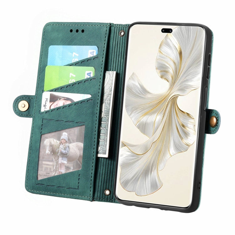 For Honor 100 Pro 5G Geometric Zipper Wallet Side Buckle Leather Phone Case(Green)