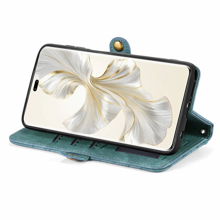 For Honor 100 Pro 5G Geometric Zipper Wallet Side Buckle Leather Phone Case(Green)