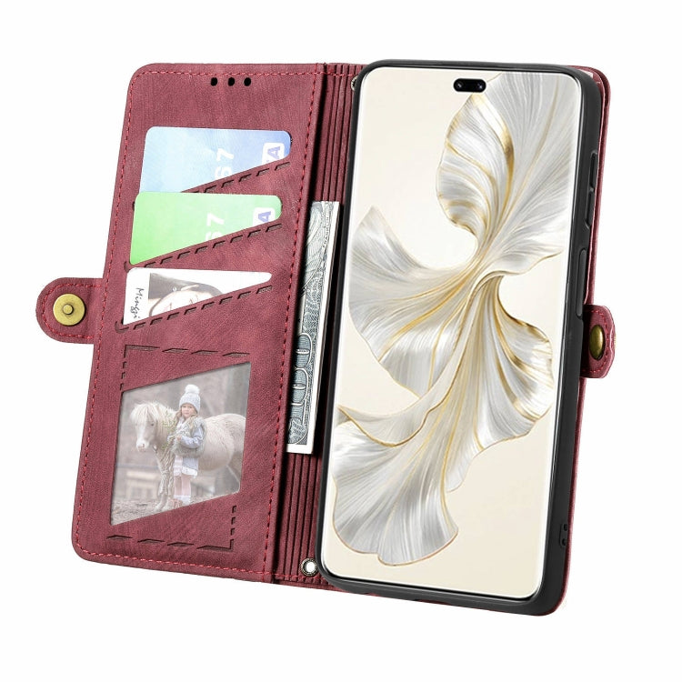 For Honor 100 Pro 5G Geometric Zipper Wallet Side Buckle Leather Phone Case(Red)