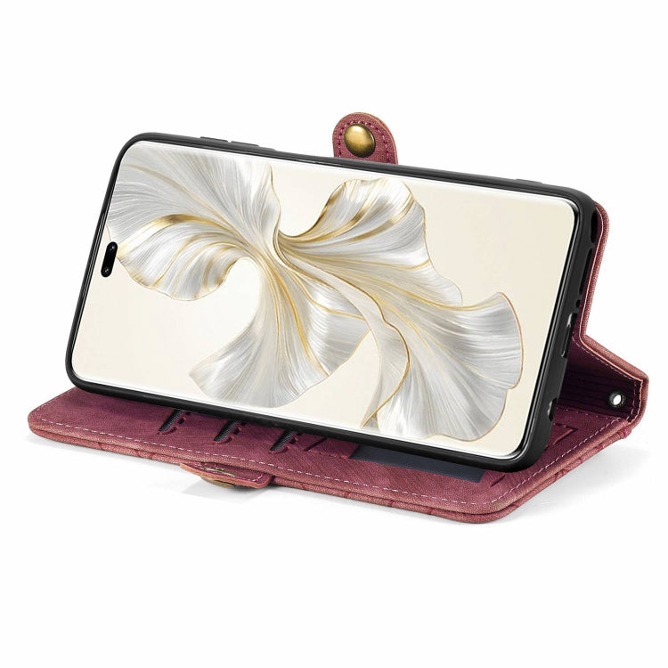 For Honor 100 Pro 5G Geometric Zipper Wallet Side Buckle Leather Phone Case(Red)