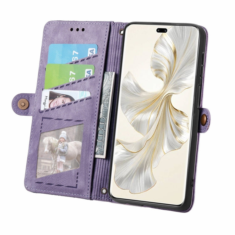 For Honor 100 Pro 5G Geometric Zipper Wallet Side Buckle Leather Phone Case(Purple)