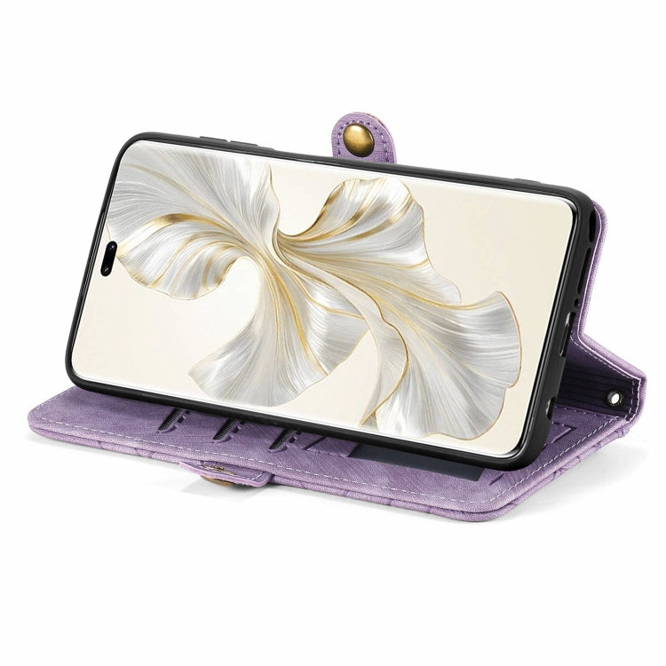 For Honor 100 Pro 5G Geometric Zipper Wallet Side Buckle Leather Phone Case(Purple)