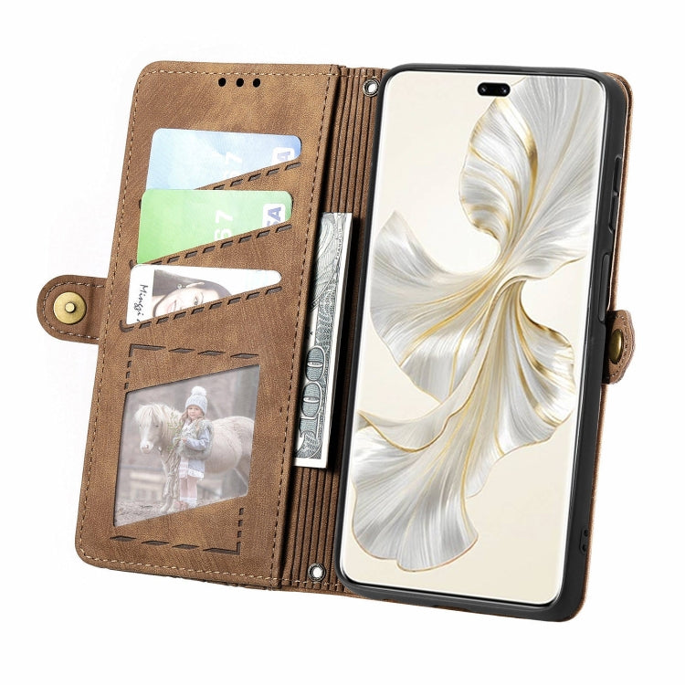 For Honor 100 Pro 5G Geometric Zipper Wallet Side Buckle Leather Phone Case(Brown)