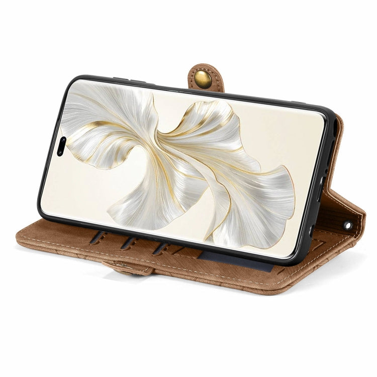 For Honor 100 Pro 5G Geometric Zipper Wallet Side Buckle Leather Phone Case(Brown)