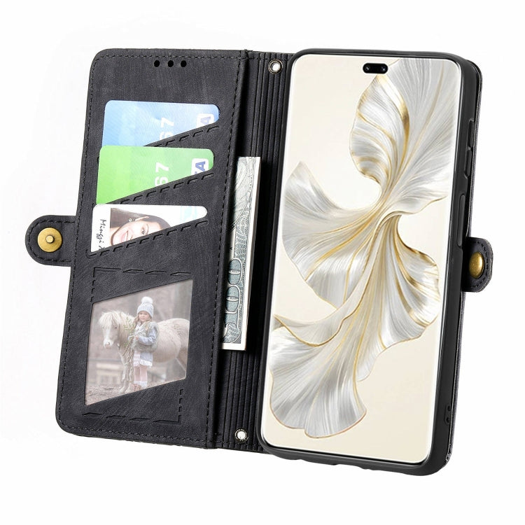 For Honor 100 Pro 5G Geometric Zipper Wallet Side Buckle Leather Phone Case(Black)