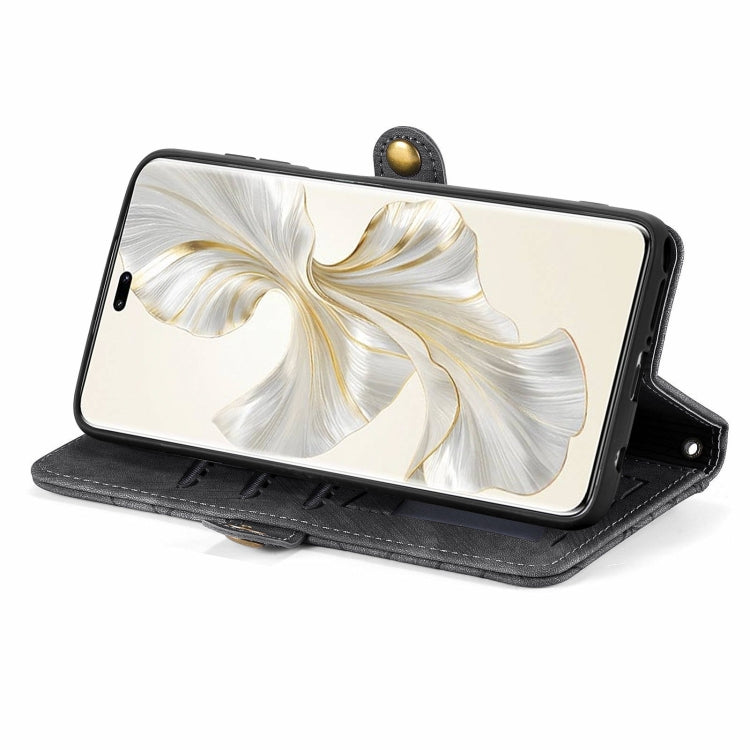 For Honor 100 Pro 5G Geometric Zipper Wallet Side Buckle Leather Phone Case(Black)