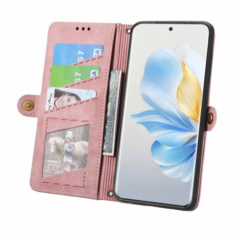 For Honor 100 5G Geometric Zipper Wallet Side Buckle Leather Phone Case(Pink)