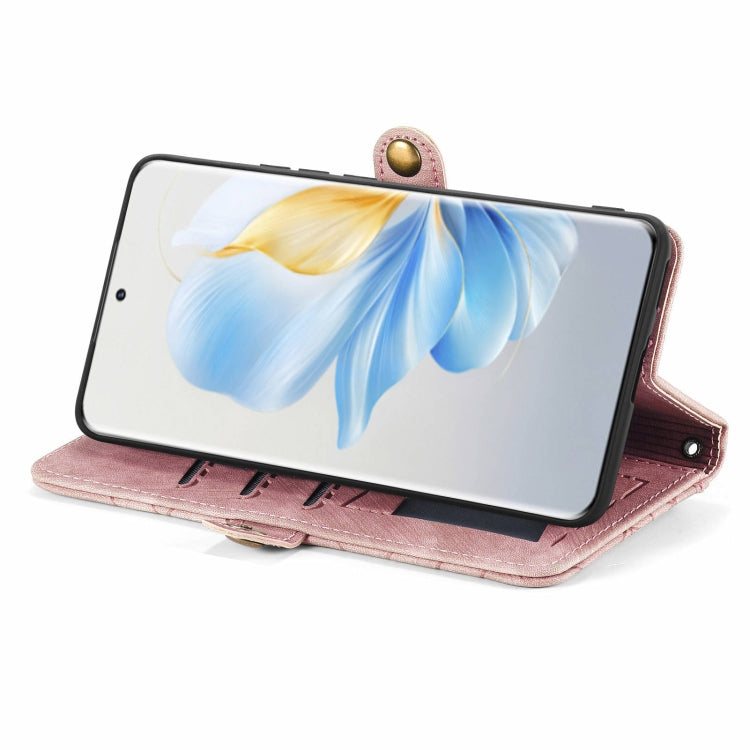 For Honor 100 5G Geometric Zipper Wallet Side Buckle Leather Phone Case(Pink)