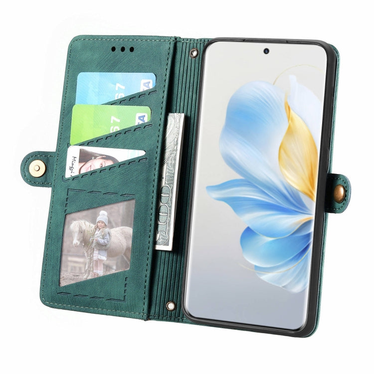 For Honor 100 5G Geometric Zipper Wallet Side Buckle Leather Phone Case(Green)