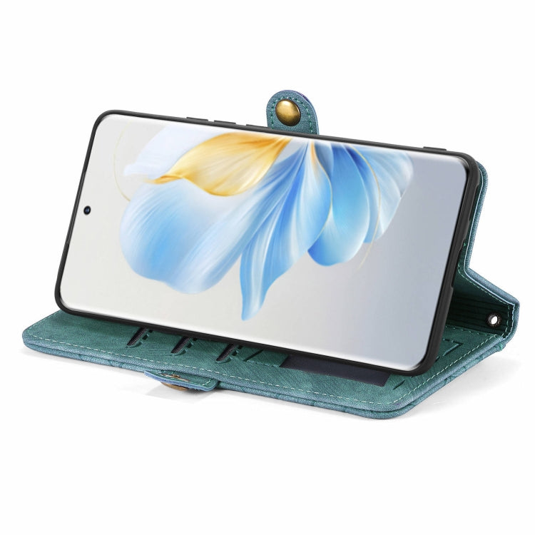 For Honor 100 5G Geometric Zipper Wallet Side Buckle Leather Phone Case(Green)