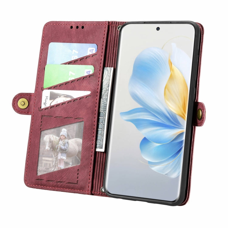 For Honor 100 5G Geometric Zipper Wallet Side Buckle Leather Phone Case(Red)