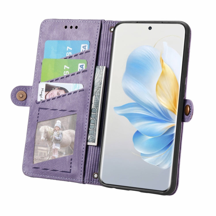 For Honor 100 5G Geometric Zipper Wallet Side Buckle Leather Phone Case(Purple)