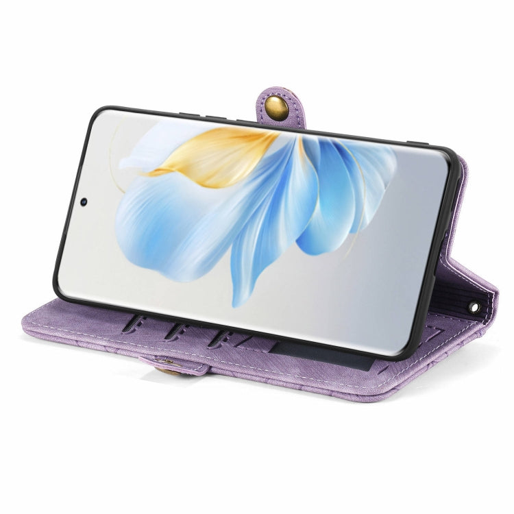 For Honor 100 5G Geometric Zipper Wallet Side Buckle Leather Phone Case(Purple)