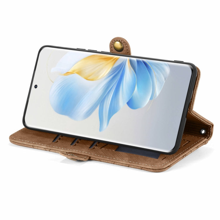 For Honor 100 5G Geometric Zipper Wallet Side Buckle Leather Phone Case(Brown)