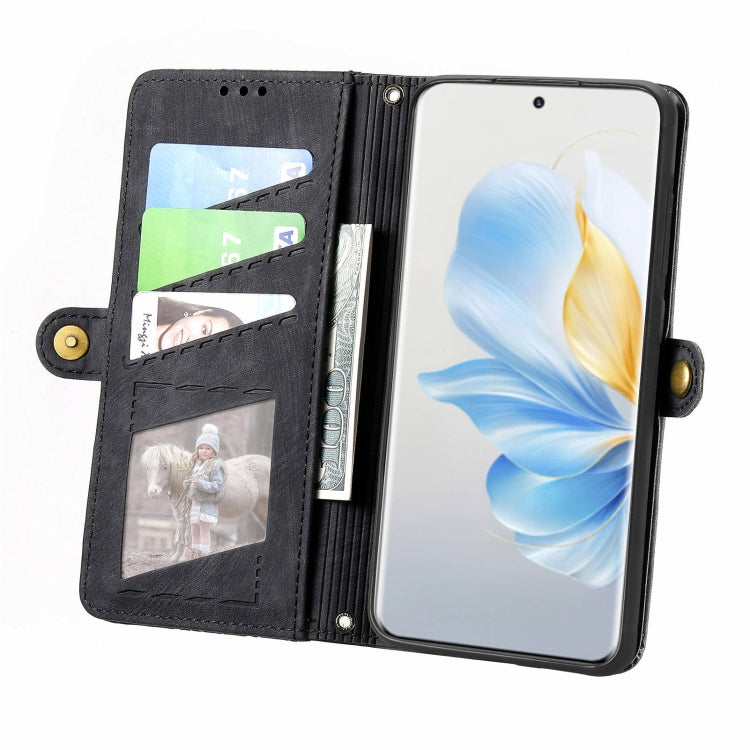 For Honor 100 5G Geometric Zipper Wallet Side Buckle Leather Phone Case(Black)