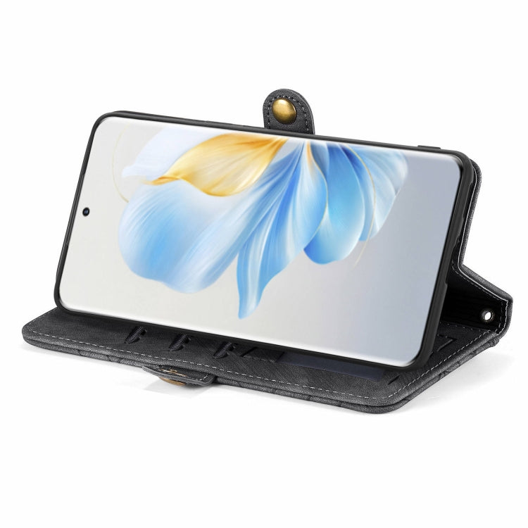 For Honor 100 5G Geometric Zipper Wallet Side Buckle Leather Phone Case(Black)