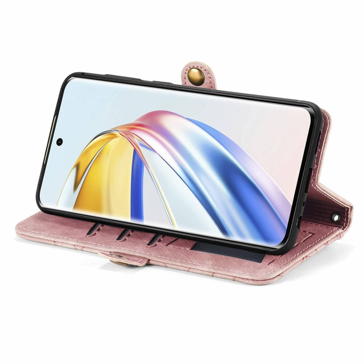 For Honor X9b Geometric Zipper Wallet Side Buckle Leather Phone Case(Pink)