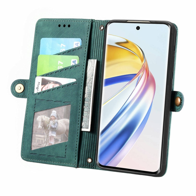 For Honor X9b Geometric Zipper Wallet Side Buckle Leather Phone Case(Green)