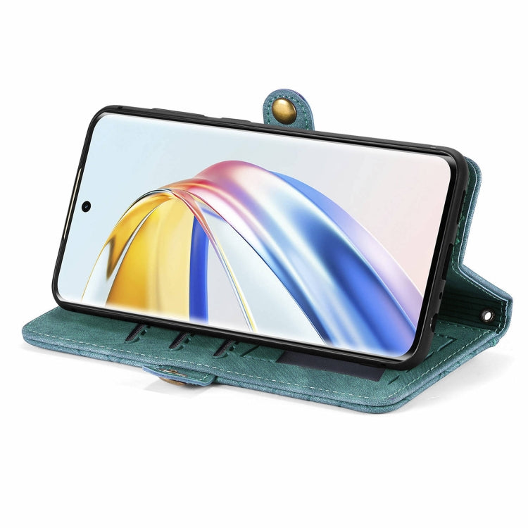 For Honor X9b Geometric Zipper Wallet Side Buckle Leather Phone Case(Green)