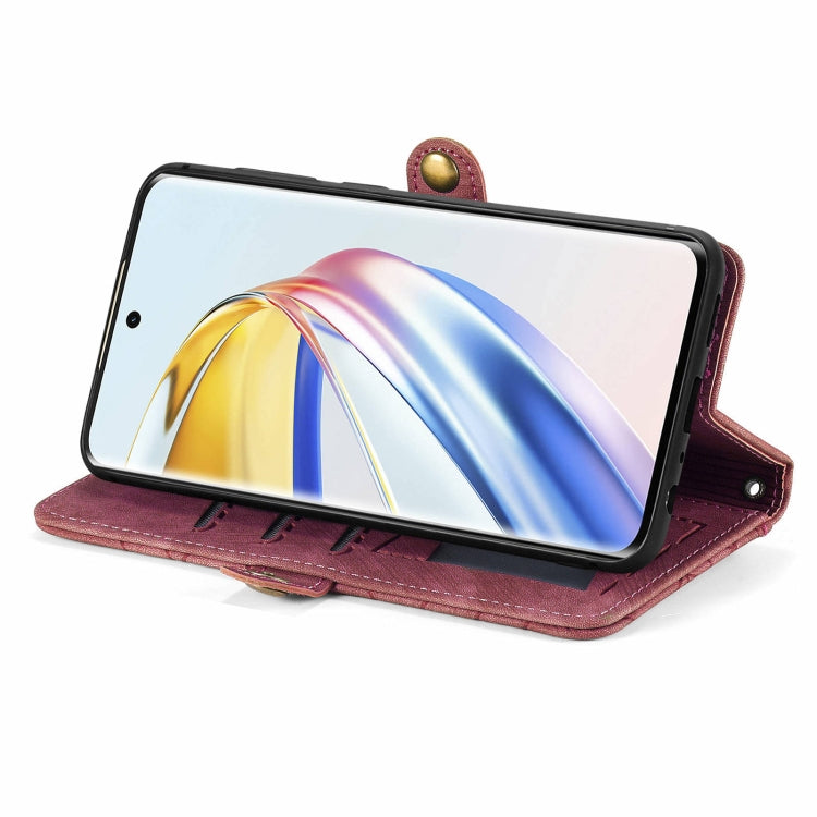 For Honor X9b Geometric Zipper Wallet Side Buckle Leather Phone Case(Red)