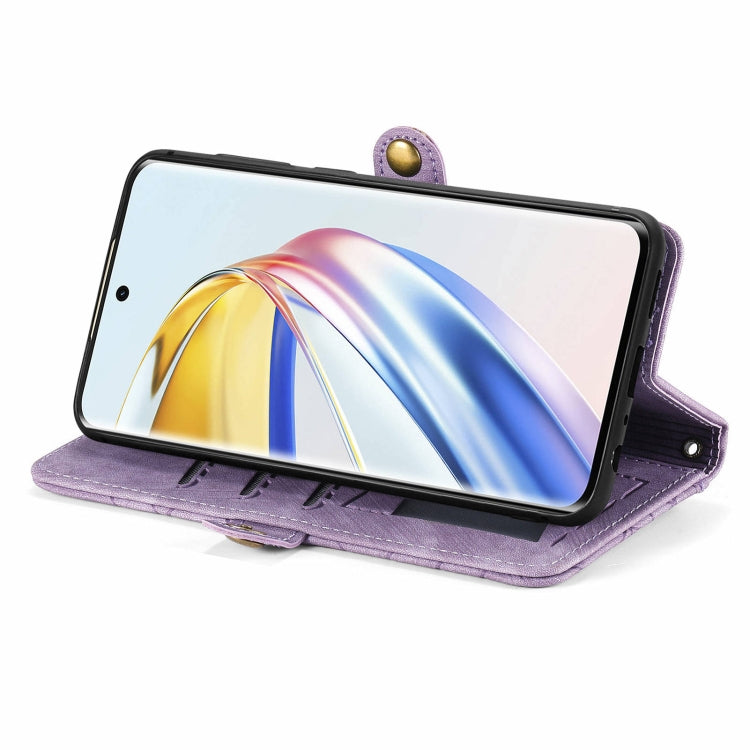 For Honor X9b Geometric Zipper Wallet Side Buckle Leather Phone Case(Purple)
