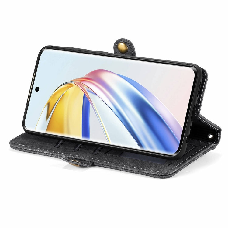 For Honor X9b Geometric Zipper Wallet Side Buckle Leather Phone Case(Black)