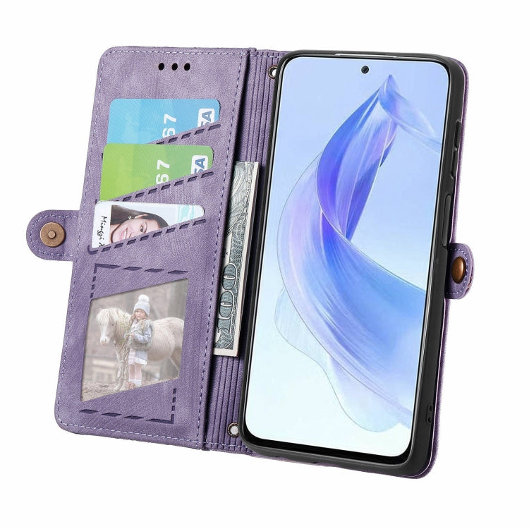 For Honor X50i Geometric Zipper Wallet Side Buckle Leather Phone Case(Purple)