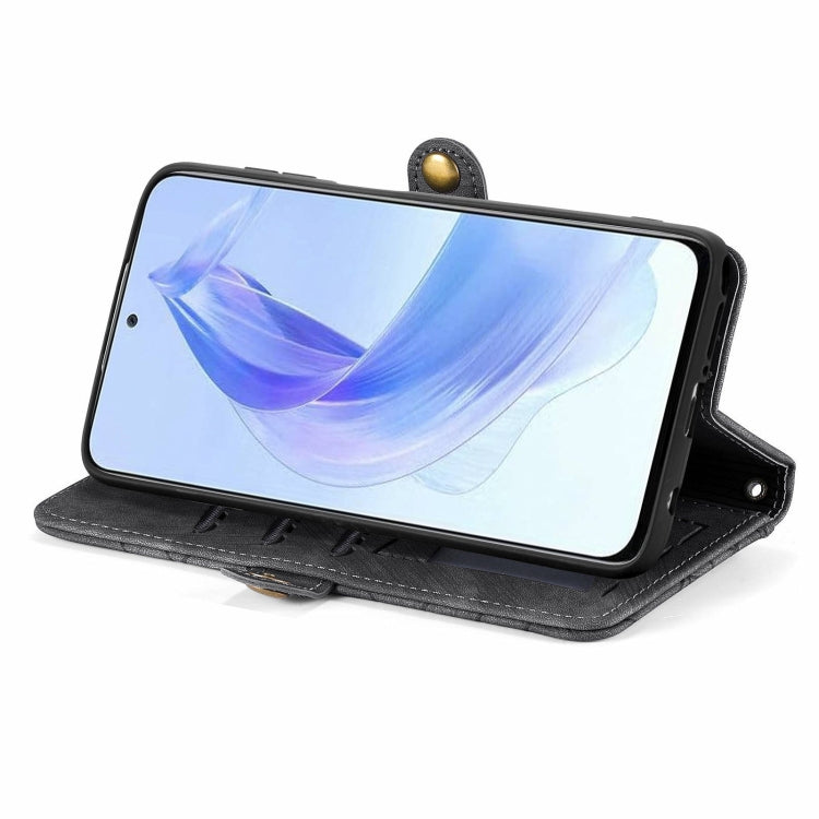 For Honor X50i Geometric Zipper Wallet Side Buckle Leather Phone Case(Black)