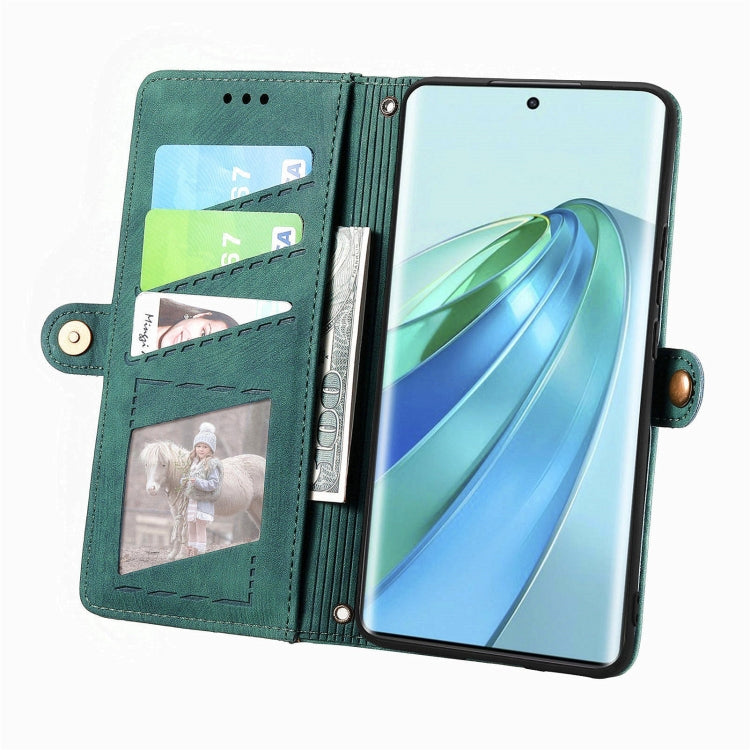 For Honor X9a Geometric Zipper Wallet Side Buckle Leather Phone Case(Green)