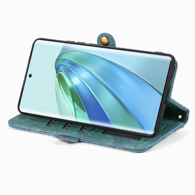 For Honor X9a Geometric Zipper Wallet Side Buckle Leather Phone Case(Green)