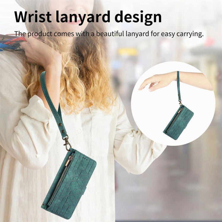 For Honor X9a Geometric Zipper Wallet Side Buckle Leather Phone Case(Green)