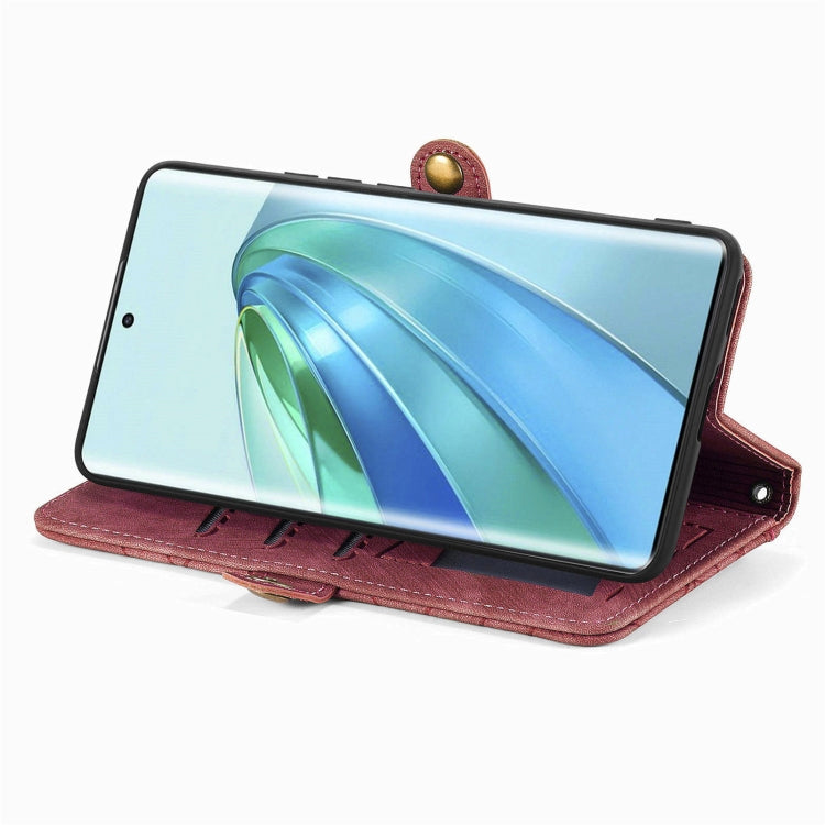 For Honor X9a Geometric Zipper Wallet Side Buckle Leather Phone Case(Red)