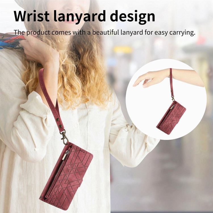 For Honor X9a Geometric Zipper Wallet Side Buckle Leather Phone Case(Red)