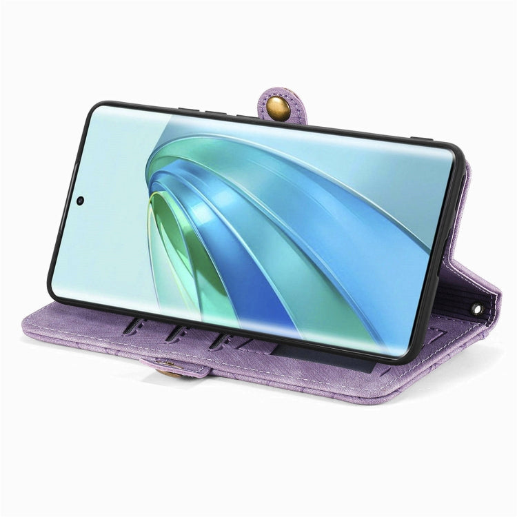 For Honor X9a Geometric Zipper Wallet Side Buckle Leather Phone Case(Purple)