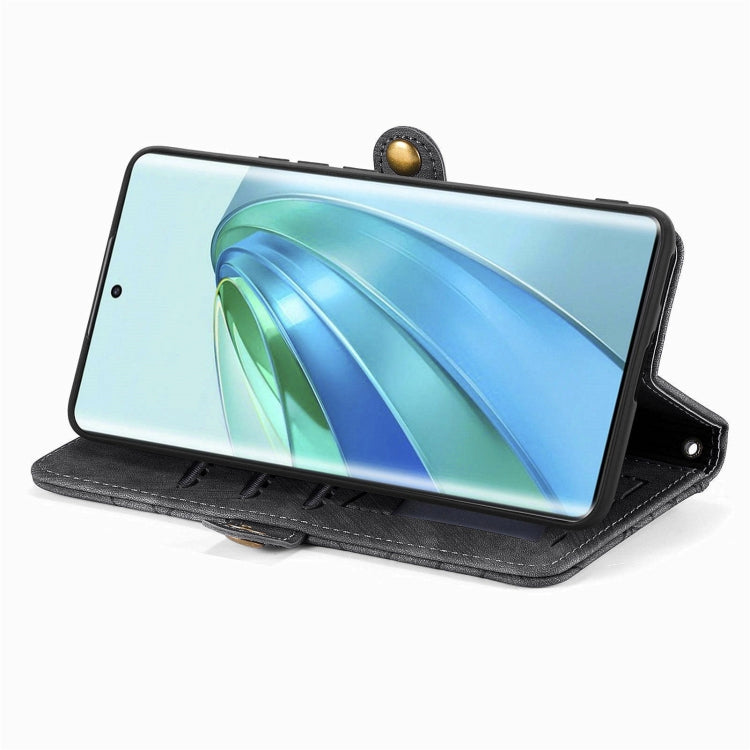 For Honor X9a Geometric Zipper Wallet Side Buckle Leather Phone Case(Black)