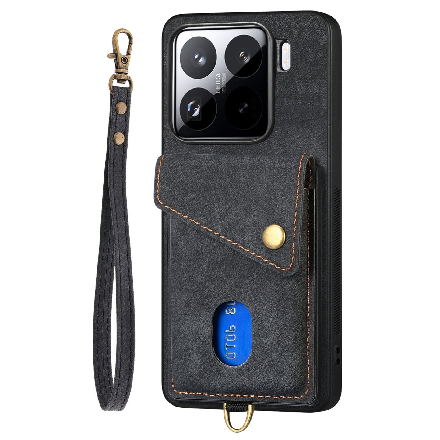 For Xiaomi 15 Pro Retro Card Wallet Fold Leather Phone Case with Strap(Black)